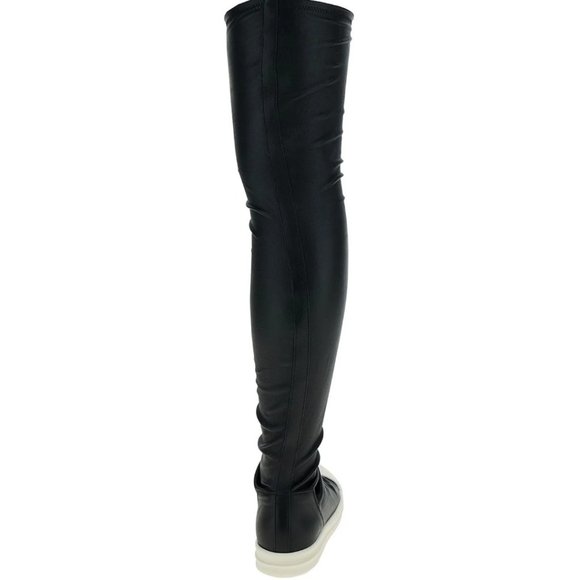 RICK OWENS SS24 KNEE-HIGH STOCKING SNEAKS IN BLACK AND MILK STRETCH LAMB LEATHER - Picture 4 of 14